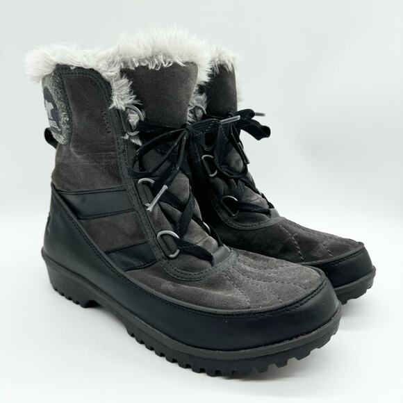 Sorel Tivoli II Waterproof Cold Weather Lace Up Fur Booties Grey/Black Size 7.5 - Picture 3 of 11